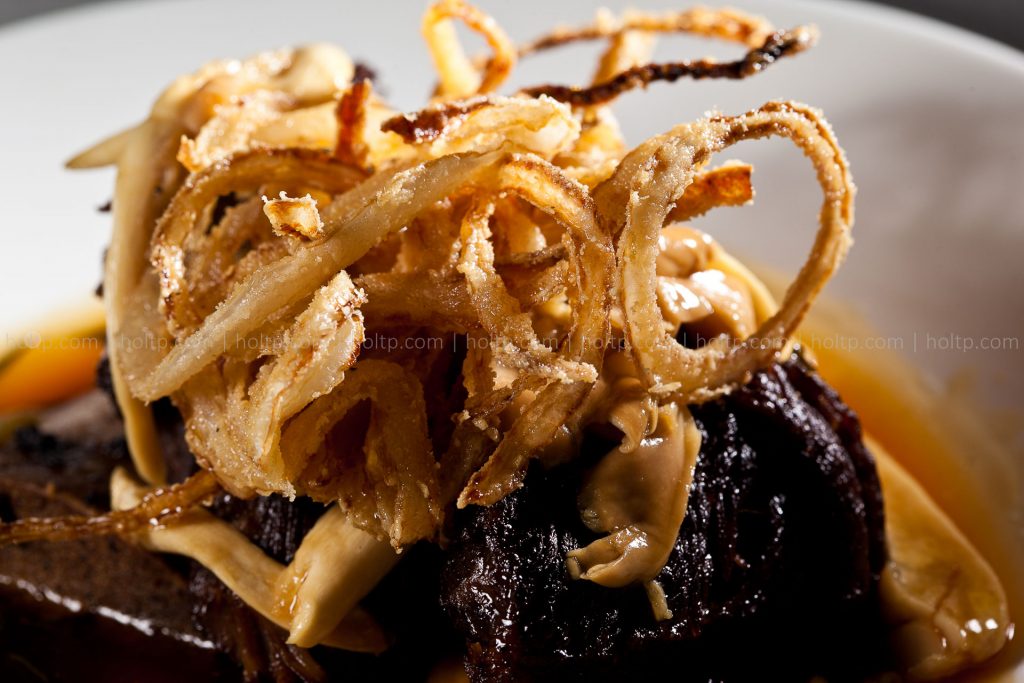 Beef Short Rib with Fried Onion Photography Closeup